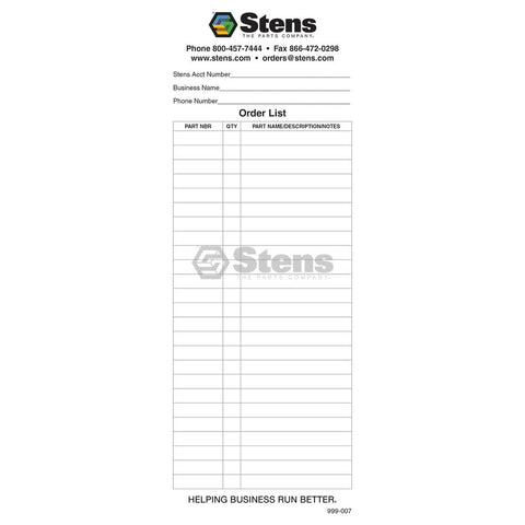 Stens 999-007 Orden en blanco